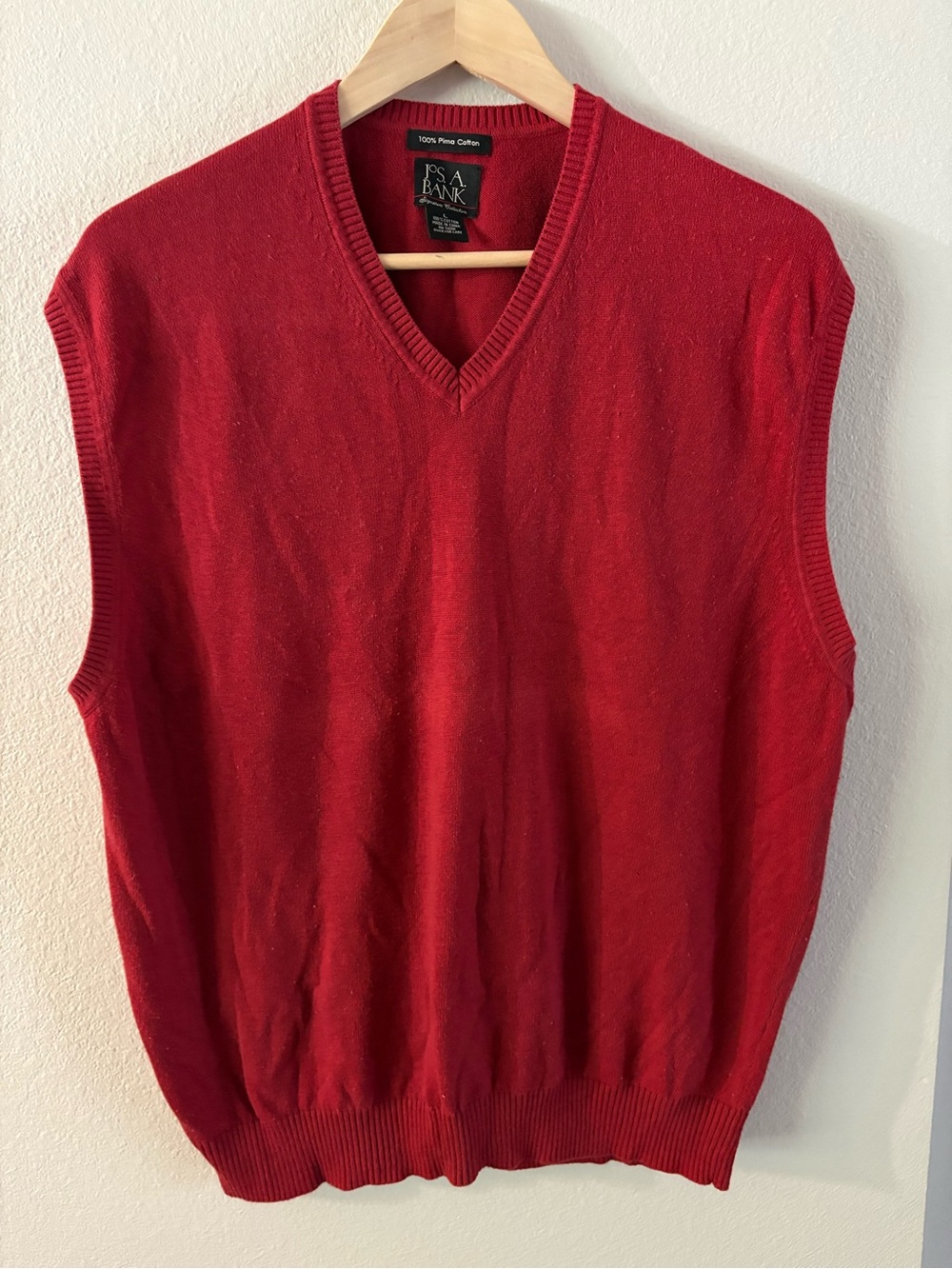 Dadcore Red V-Neck Cotton Oversized Sweater Vest Large Eclectic Grandpa